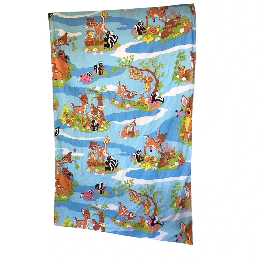 Vintage Disney Curtains Lot 2 Drapes Fabric Panels Bambi Rare Decor 60-70s 64x44